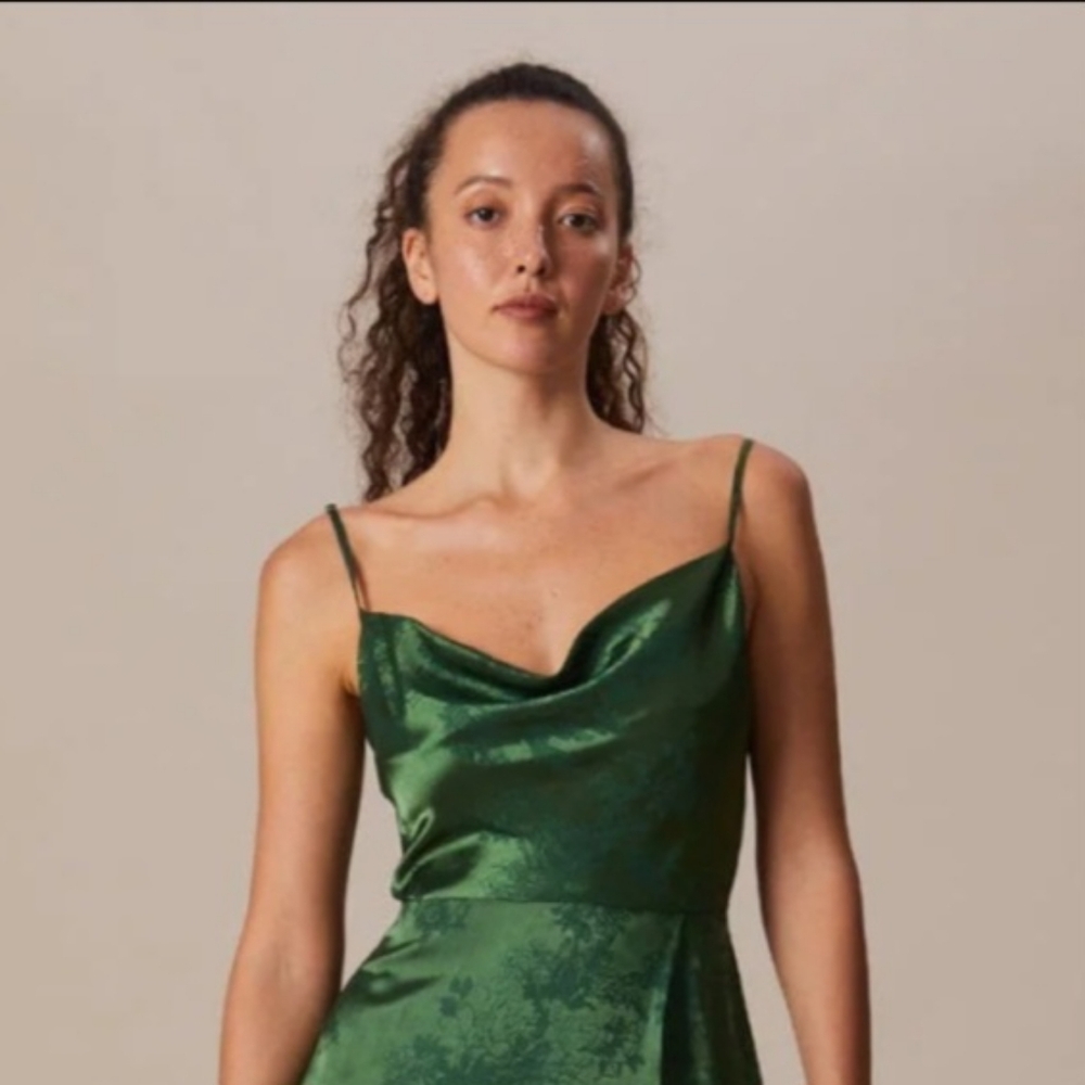 NWT Rihoas Green Cowl Neck JacquardSatin Maxi Dress, Small - Picture 11 of 14